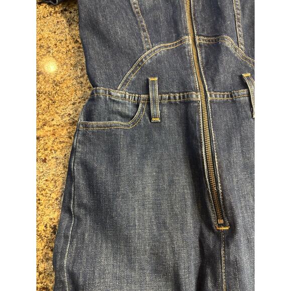 *Gorgeous* ALICE AND OLIVIA Wide Flare Leg Fitted Denim Zip Jumpsuit Size 25 - Picture 6 of 15